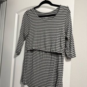 Latched Mama Charcoal and White Striped Nursing Top